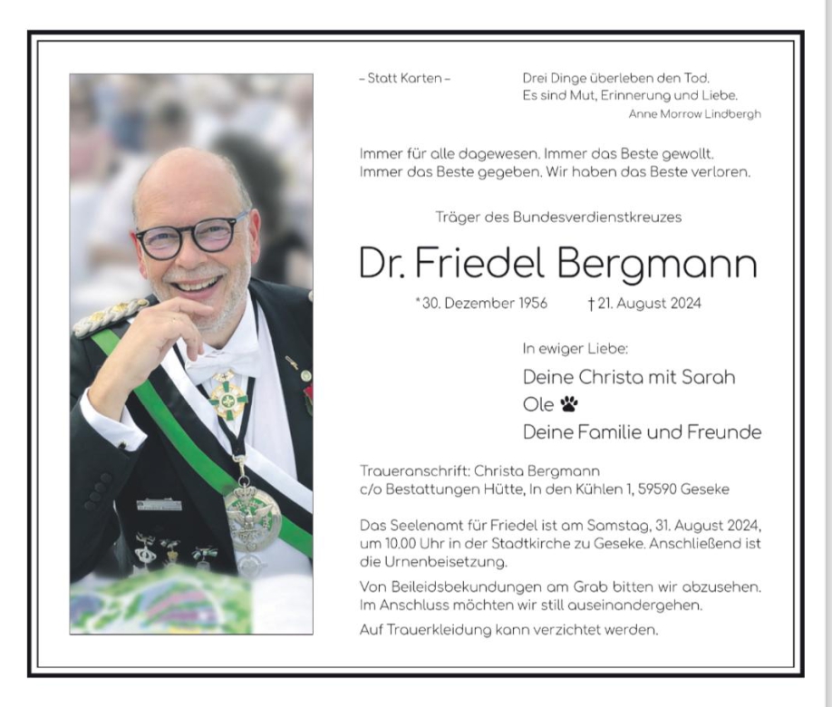 Traueranzeige Dr. Friedel Bergmann