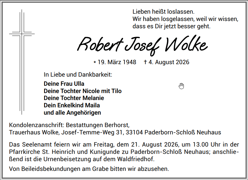 Traueranzeige Robert Josef Wolke